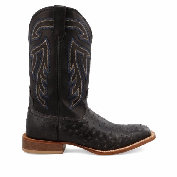 A right profile facing Twisted X Men's Black Ruff Stock Full Quill Ostrich Western Boot.