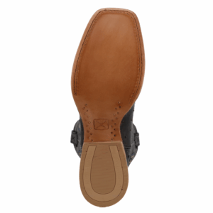 The sole of a Twisted X Men's Black Ruff Stock Full Quill Ostrich Western Boot.