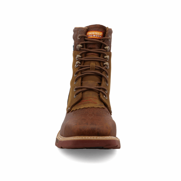 A forward-facing look at Twisted X Men's Distressed Saddle Waterproof Alloy Toe Work CellStretch Lacer.