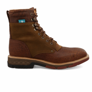 A right profile facing Twisted X Men's Distressed Saddle Waterproof Alloy Toe Work CellStretch Lacer.
