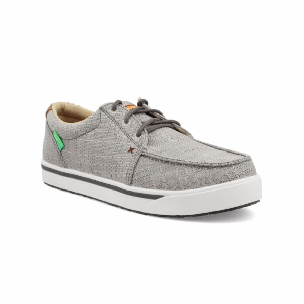 A 3/4 turned Twisted X Men's Grey Nano Composite Safety Toe Work Kicks.