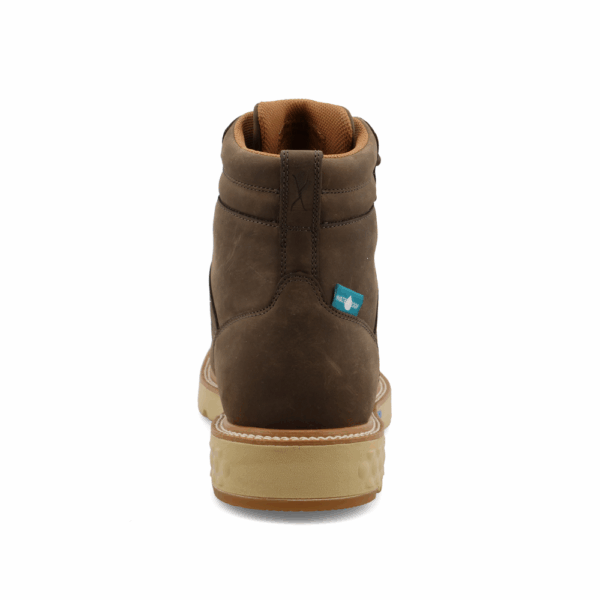A look at the back and heel of a Twisted X Men's Waterproof Soft Toe 6" Work Boot.