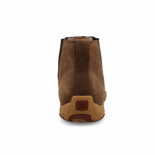A look at the back and heel of a Twisted X Women's 4" Peanut Chelsea Driving Moc Casual Shoe.