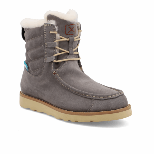 A 3/4 turned Twisted X Women's 6" Brushed Nickel Waterproof Wedge Sole Boot.
