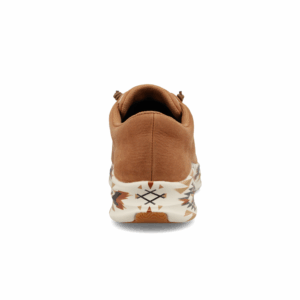 A look at the back and heel of a Twisted X Women's Hooey Caramel and Multi Feather X Casual Shoe.
