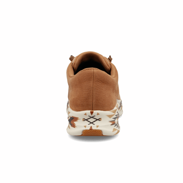 A look at the back and heel of a Twisted X Women's Hooey Caramel and Multi Feather X Casual Shoe.