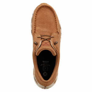 An overhead look at the Twisted X Women's Hooey Caramel and Multi Feather X Casual Shoe.
