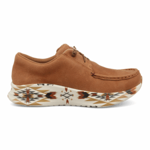 A right profile facing Twisted X Women's Hooey Caramel and Multi Feather X Casual Shoe.