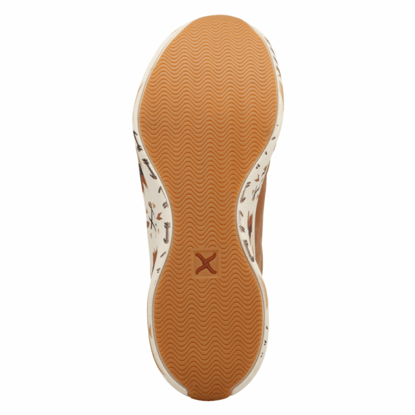 The sole of a Twisted X Women's Hooey Caramel and Multi Feather X Casual Shoe.