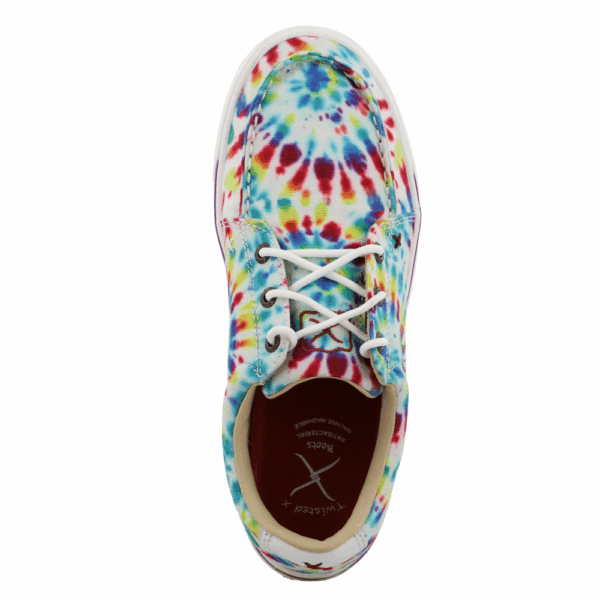 An overhead look at the Twisted X Women's Multi Tie-Dye Kicks Casual Shoe.