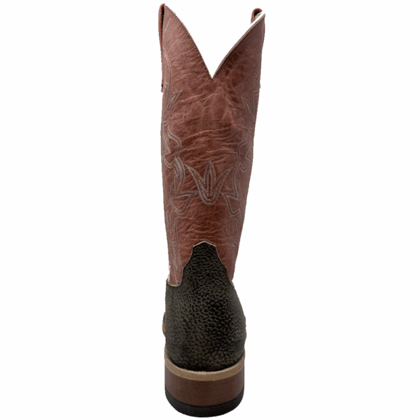 A shot of the heel of an Anderson Bean Antique Saddle Safari Giraffe Men's Western Boot.