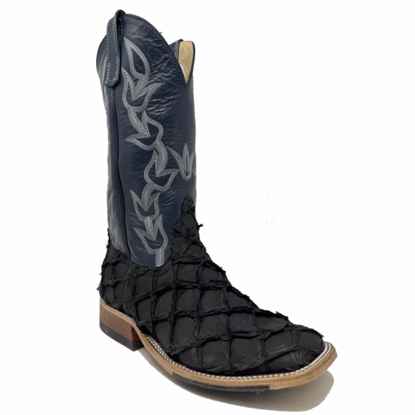 A 3/4 right turned Anderson Bean Black Matte Big Bass Men's Western Boot.