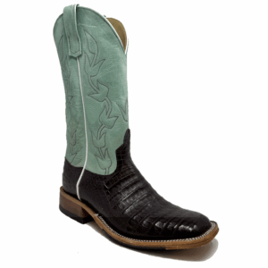 A 3/4 right turned Anderson Bean Brown Caiman Belly Men's Western Boot.