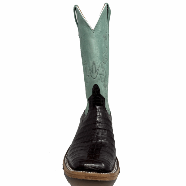 A forward facing look at an Anderson Bean Brown Caiman Belly Men's Western Boot.