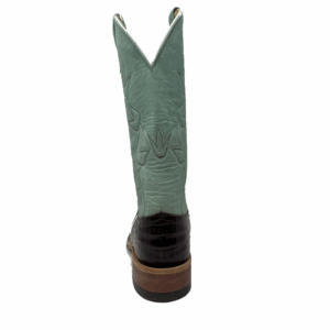 A shot of the heel of an Anderson Bean Brown Caiman Belly Men's Western Boot.