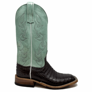A right profile facing Anderson Bean Brown Caiman Belly Men's Western Boot.