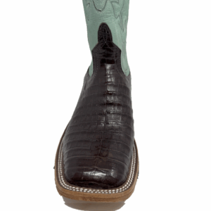 A look at the toe shape of an Anderson Bean Brown Caiman Belly Men's Western Boot.