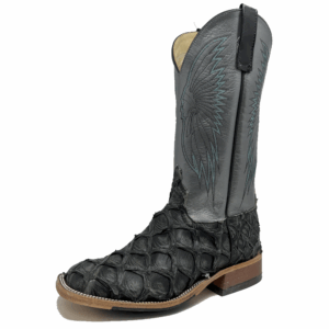 A 3/4 left turned Anderson Bean Grey Rustic Big Bass Men's Western Boot.
