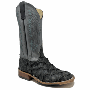 A 3/4 right turned Anderson Bean Grey Rustic Big Bass Men's Western Boot.