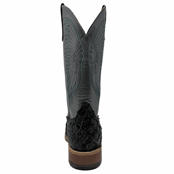 A shot of the heel of an Anderson Bean Grey Rustic Big Bass Men's Western Boot.