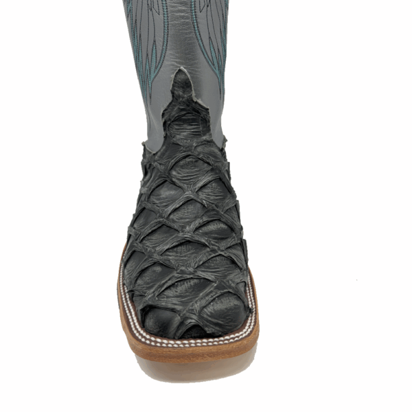 A look at the toe shape of an Anderson Bean Grey Rustic Big Bass Men's Western Boot.