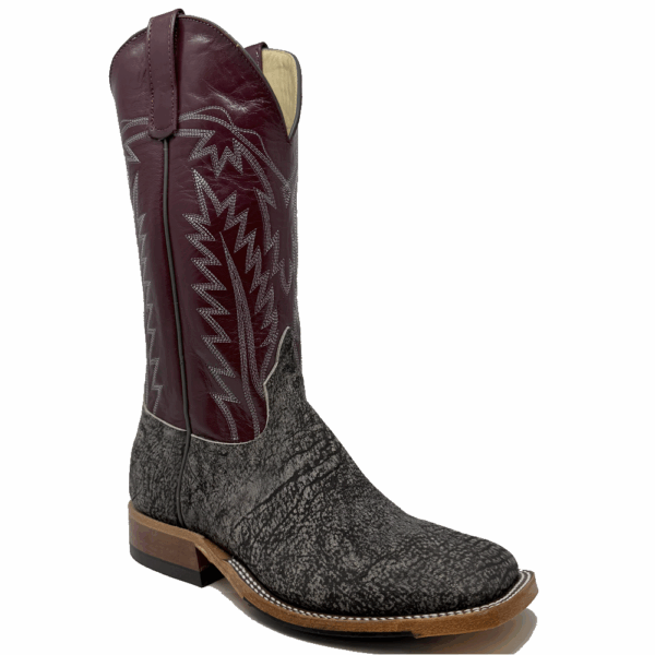 A 3/4 right turned Anderson Bean Grey Safari Giraffe Men's Western Boot.
