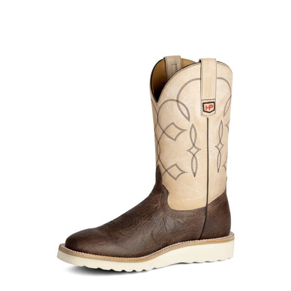 A 3/4 left turned Anderson Bean Horse Power Chocolate Distressed Bison Men's Western Boot.