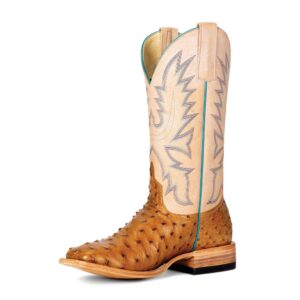 A 3/4 left turned Anderson Bean Macie Bean Top Hand Antique Saddle Full Quill Ostrich Women's Western Boot.