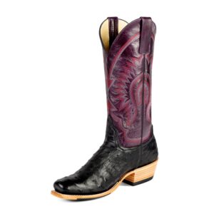 A 3/4 left turned Anderson Bean Macie Bean Top Hand Black Full Quill Ostrich Women's Western Boot.