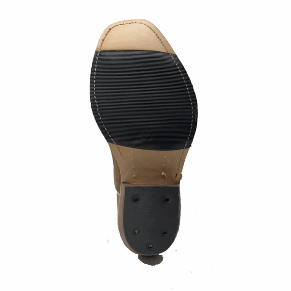 A look at the sole on a pair of Anderson Bean Natural Brahma Bison Men's Western Boot.