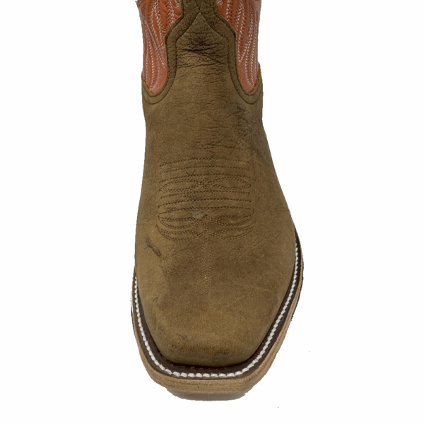 A look at the toe shape of an Anderson Bean Natural Brahma Bison Men's Western Boot.