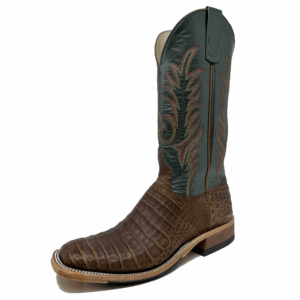 A 3/4 left turned Anderson Bean Post Oak Caiman Belly Men's Western Boot.