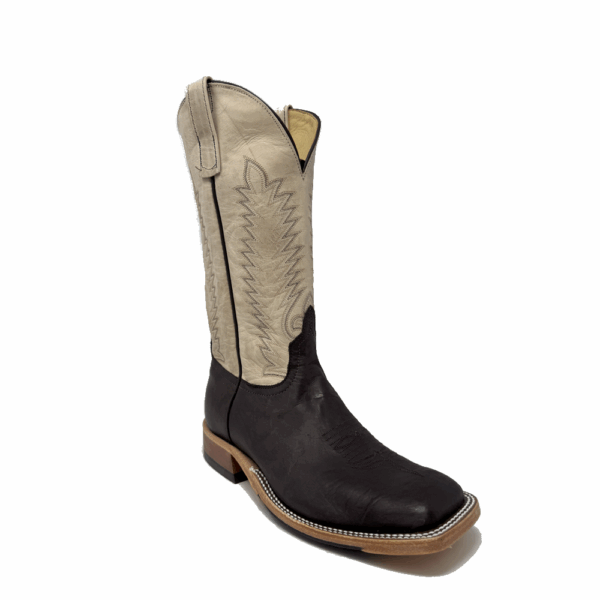 A 3/4 right turned Anderson Bean Sand Angry Elk Men's Western Boot.