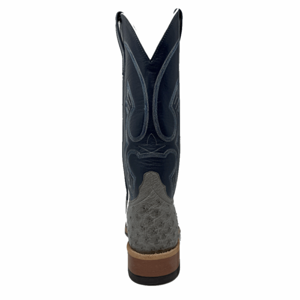 A shot of the heel of an Anderson Bean Serpentine Bruciato Ostrich Men's Western Boot.