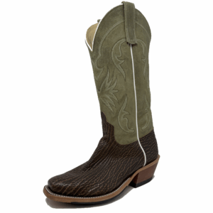 A 3/4 left turned Anderson Bean Tan Safari Shark Men's Western Boot.