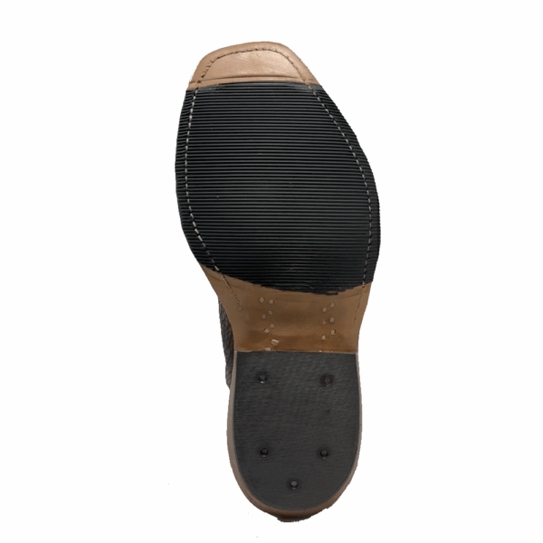 A look at the sole on a pair of Anderson Bean Tan Safari Shark Men's Western Boot.