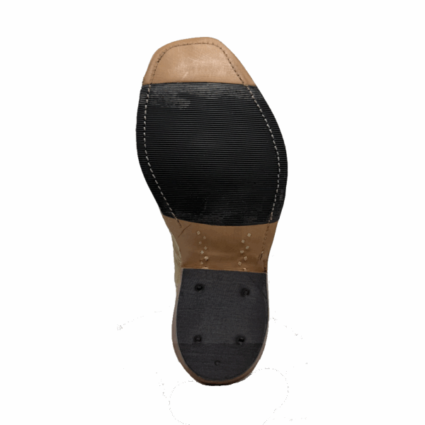 A look at the sole on a pair of Anderson Bean Umber Bruciato Elephant Men's Western Boot.