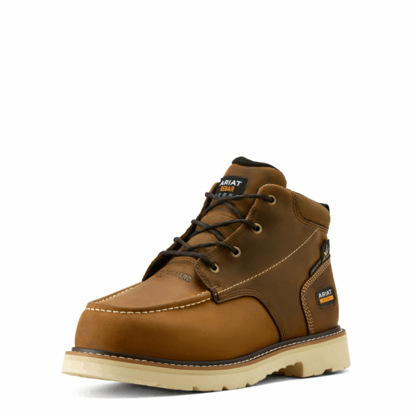 A 3/4 turned left Ariat Rebar Lift Chukka MetGuard Composite Toe Work Boot.