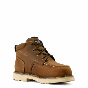 A 3/4 turned right Ariat Rebar Lift Chukka MetGuard Composite Toe Work Boot.