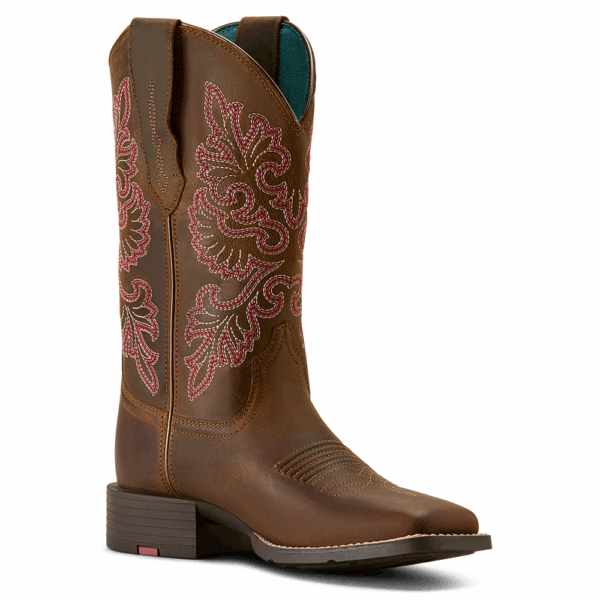 A 3/4 turned Ariat Round Up StretchFit Wide Square Toe Western Boot.