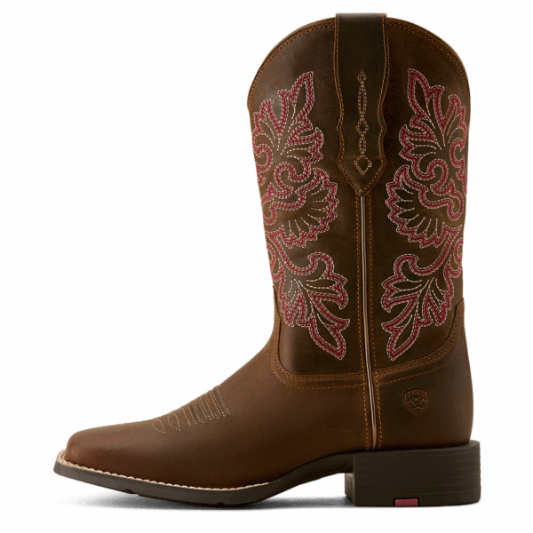 A left profile facing Ariat Round Up StretchFit Wide Square Toe Western Boot.