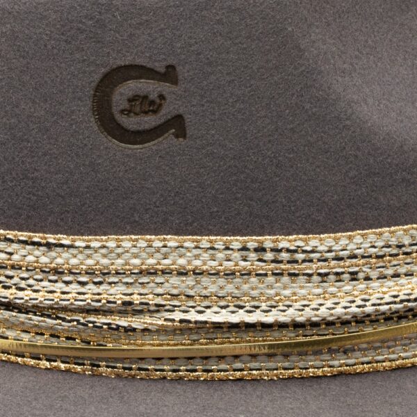 A closeup look at the hatband on a Charlie 1 Horse Smoke Ain't Clear Felt Western Hat.