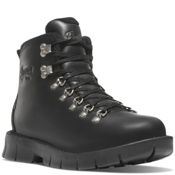 A 3/4 right turned Danner Women's Eastwood Black Waterproof Hiking Boot.