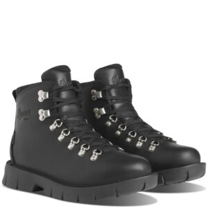 A 3/4 turned pair of Danner Women's Eastwood Black Waterproof Hiking Boots.