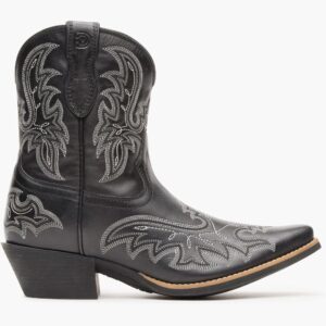A right profile facing Durango Women's Shyloh Polished Black Onyx Pony Boot.
