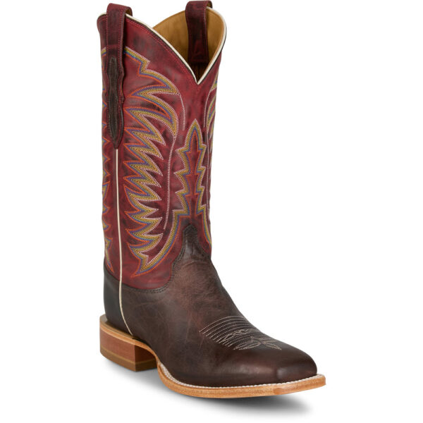 A 3/4 right turned Justin Burchett 13" Goat Men's Western Boot.