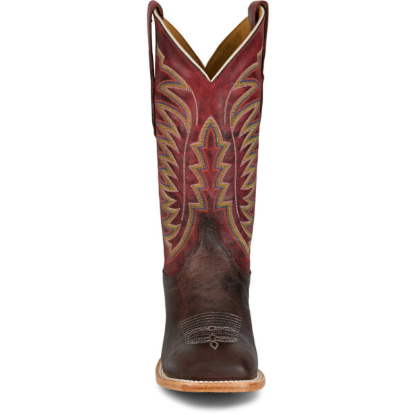 A forward-facing shot of a Justin Burchett 13" Goat Men's Western Boot.