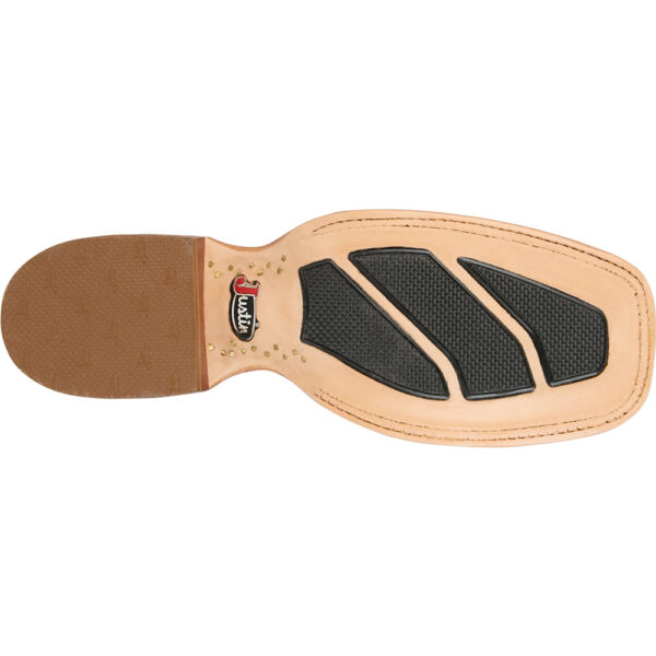 The sole of a Justin Burchett 13" Goat Men's Western Boot.