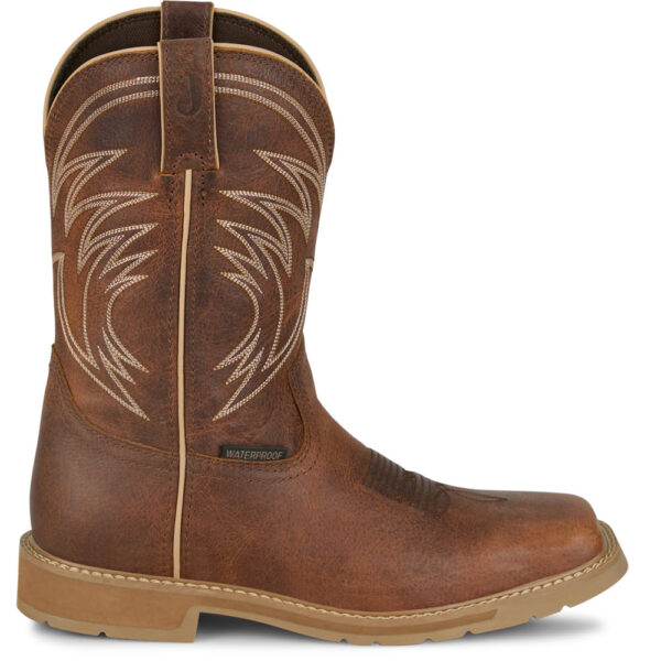 A right profile facing Justin Daywork 11" Waterproof Pull-On Work Boot.