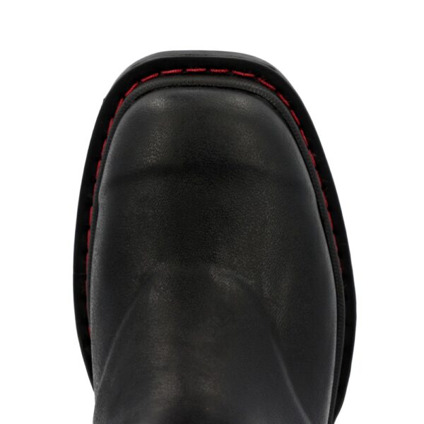 A look at the toe shape on a Muck Big Kid's Chore Western Rubber Boot.